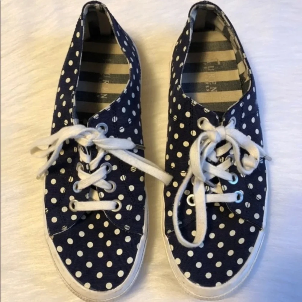 Lauren Ralph‎ Lauren Blue and White Polka Dot Sneakers Women’s Size 9.5